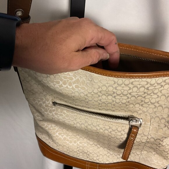Coach Signature Canvas Crossbody Bag Tan Leather Trim Adjustable Strap - Picture 9 of 9